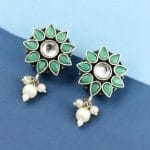 Silver Replica Flower Studs With Pearl Beads | Best Daily Wear Earrings - "Mint"