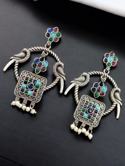 Silver Replica Peacock Style Earrings | Traditional Dangler Stud Jewelry