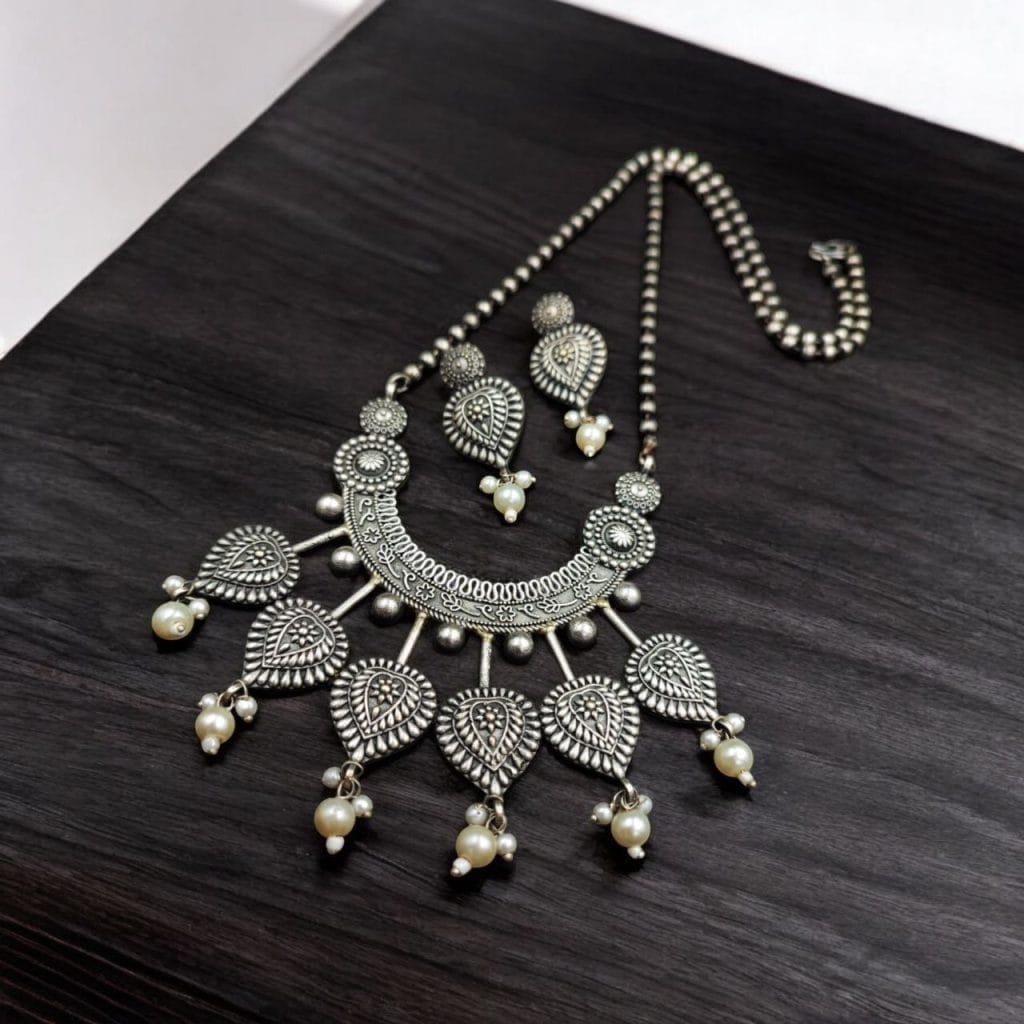 Bulk 562 Vintage Look Silver Replica Necklace Set | Unique Traditional Indian Jewelry