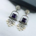 Silver Look Like Oxidised Earrings - Best Trendy Dangler Jewelry - "Amethyst"