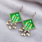 Best Ethnic Jewelry | Hand-Painted Earrings | Oxidised Silver Replica Hook Earring - "Green"
