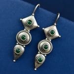 Silver Antique Replica Earrings | Affordable Hook Style Earring - "Green"