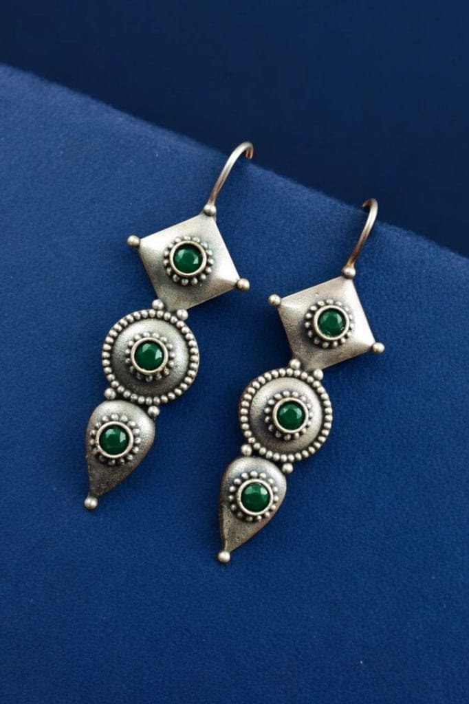 Bulk 548 Silver Antique Replica Earrings | Affordable Hook Style Earring - "Green"