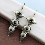 Silver Antique Replica Earrings | Affordable Hook Style Earring - "Black"