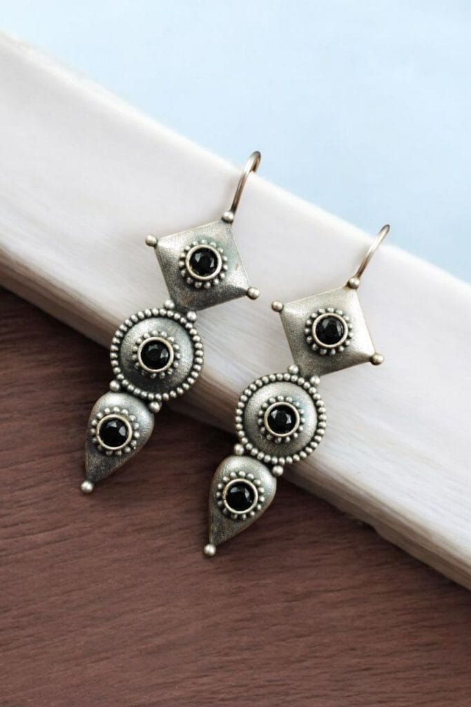 Bulk 550 Silver Antique Replica Earrings | Affordable Hook Style Earring - "Black"