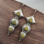 Silver Antique Replica Earrings | Affordable Hook Style Earring - "Yellow"