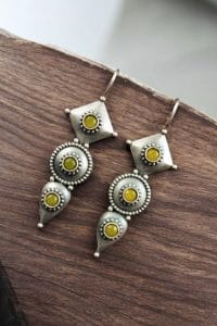 Silver Antique Replica Earrings | Affordable Hook Style Earring - Color: "Yellow"
