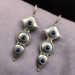 Silver Antique Replica Earrings | Affordable Hook Style Earring - "Blue"