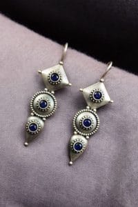 Silver Antique Replica Earrings | Affordable Hook Style Earring - Color: "Blue"