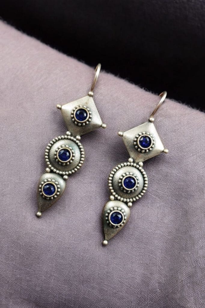 Bulk 556 Silver Antique Replica Earrings | Affordable Hook Style Earring - "Blue"