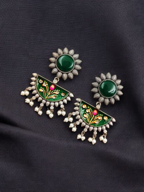 Designer Hand-Painted Earrings | Handcrafted Silver Look aLike Jewelry