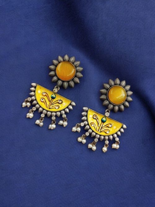Designer Hand-Painted Earrings | Handcrafted Silver Look aLike Jewelry