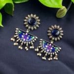 Designer Hand-Painted Earrings | Handcrafted Unique Silver Look aLike Jewelry - "Blue"