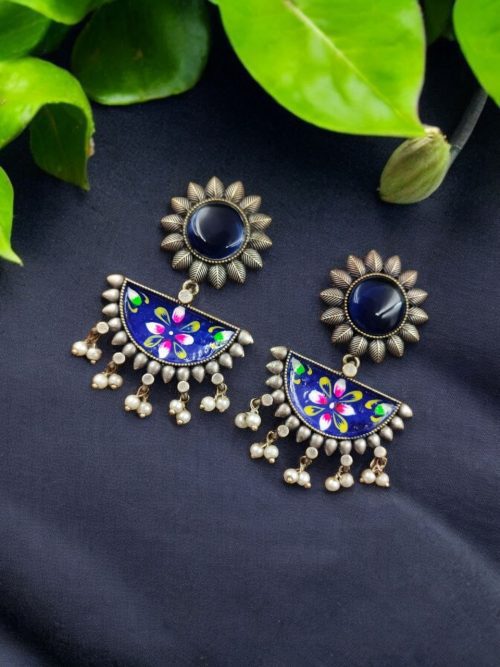 Designer Hand-Painted Earrings | Handcrafted Silver Look aLike Jewelry