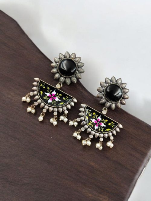 Designer Hand-Painted Earrings | Handcrafted Silver Look aLike Jewelry