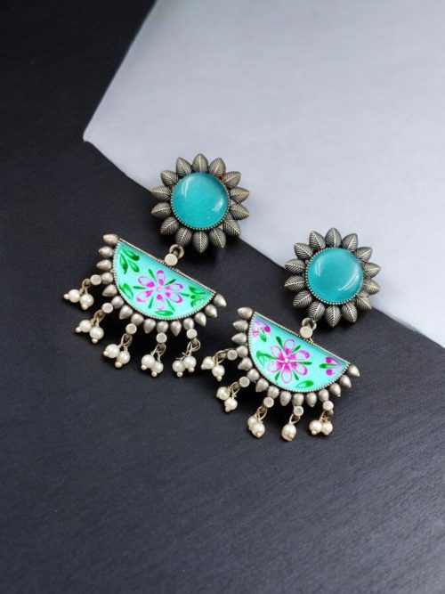 Designer Hand-Painted Earrings | Handcrafted Silver Look aLike Jewelry