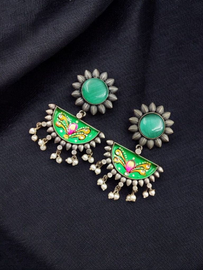 Designer Hand-Painted Earrings | Handcrafted Unique Silver Look aLike Jewelry