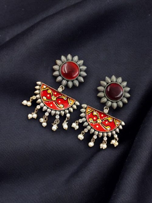 Designer Hand-Painted Earrings | Handcrafted Silver Look aLike Jewelry