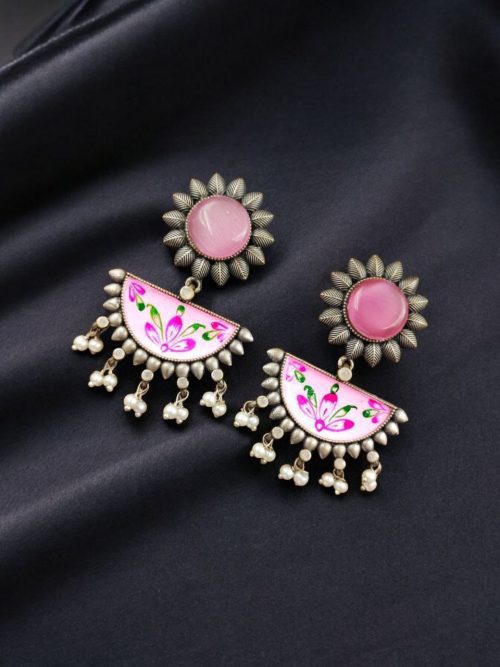 Designer Hand-Painted Earrings | Handcrafted Silver Look aLike Jewelry