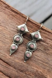 Silver Antique Replica Earrings | Affordable Hook Style Earring - Color: "Babypink"