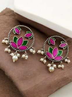 Premium Quality Handpainted Flower Stud Earrings | Silver Replica Jewelry