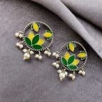 Premium Quality Handpainted Flower Stud Earrings | Silver Replica Jewelry - "Yellow-Green"