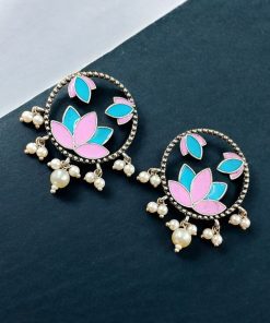 Premium Quality Handpainted Flower Stud Earrings | Silver Replica Jewelry