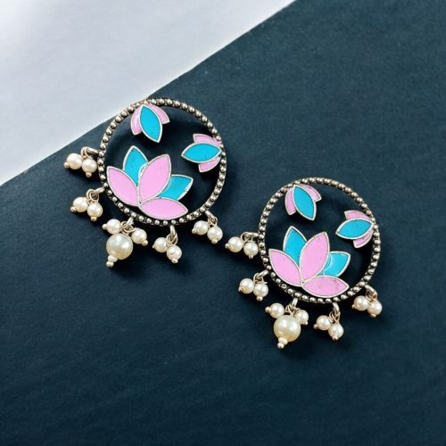 Premium Quality Handpainted Flower Stud Earrings | Silver Replica Jewelry