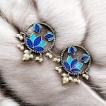 Premium Quality Handpainted Flower Stud Earrings | Silver Replica Jewelry - "Blue-Aqua"