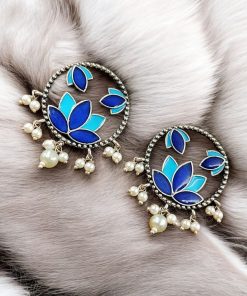Premium Quality Handpainted Flower Stud Earrings | Silver Replica Jewelry