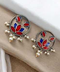 Premium Quality Handpainted Flower Stud Earrings | Silver Replica Jewelry