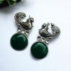 Oxidized Peacock Style Earrings | Silver Replica Stone Stud Jewelry