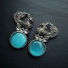 Oxidized Peacock Style Earrings | Silver Replica Stone Stud Jewelry