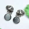 Oxidized Peacock Style Earrings | Silver Replica Stone Stud Jewelry