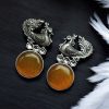 Oxidized Peacock Style Earrings | Silver Replica Stone Stud Jewelry