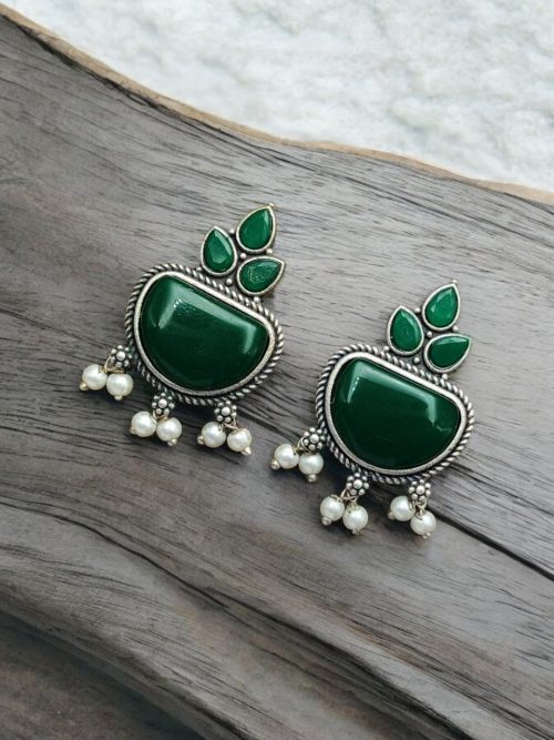 Silver Look alike Stone Earrings | Best Oxidised Stud Jewelry