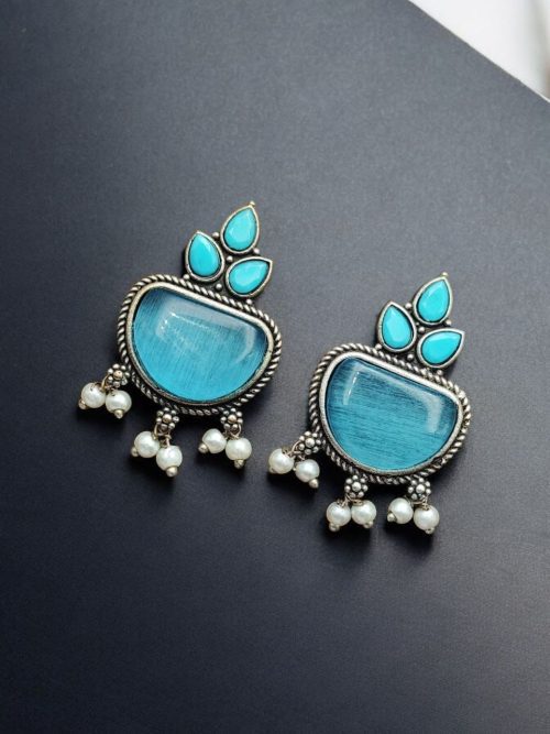 Silver Look alike Stone Earrings | Best Oxidised Stud Jewelry