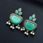 Silver Look alike Stone Earrings | Best Oxidised Stud Jewelry - "MInt"