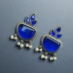 Silver Look alike Stone Earrings | Best Oxidised Stud Jewelry - "Blue"