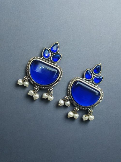 Silver Look alike Stone Earrings | Best Oxidised Stud Jewelry