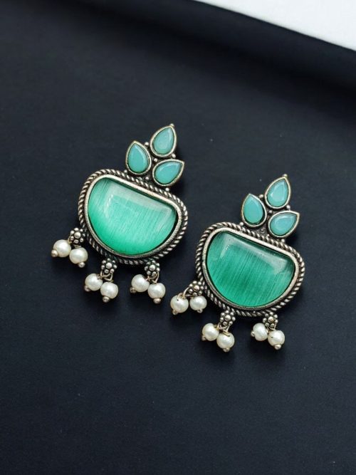 Silver Look alike Stone Earrings | Best Oxidised Stud Jewelry
