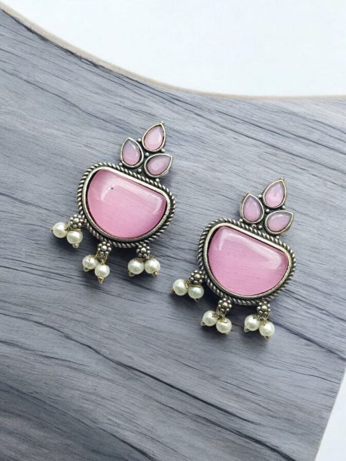 Silver Look alike Stone Earrings | Best Oxidised Stud Jewelry