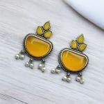 Silver Look alike Stone Earrings | Best Oxidised Stud Jewelry - "Yellow"