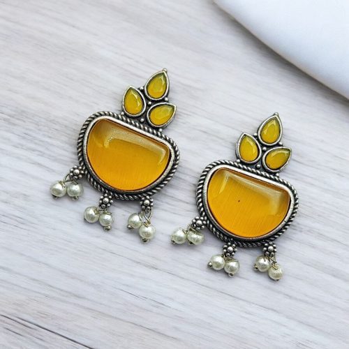 Silver Look alike Stone Earrings | Best Oxidised Stud Jewelry