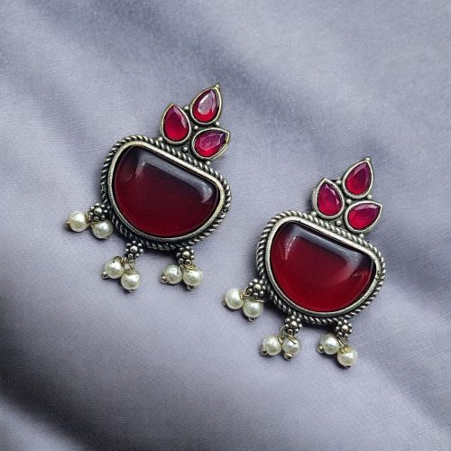 Silver Look alike Stone Earrings | Best Oxidised Stud Jewelry