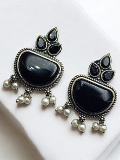 Silver Look alike Stone Earrings | Best Oxidised Stud Jewelry