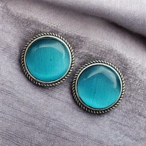 Stone Studs | Silver Look alike Earrings | Unique Partywear Jewelry - Color: "Aqua"