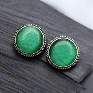 Stone Studs | Silver Look alike Earrings | Unique Partywear Jewelry - Color: "Mint"