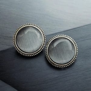 Stone Studs | Silver Look alike Earrings | Unique Partywear Jewelry - Color: "Grey"