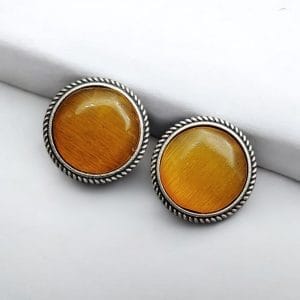 Stone Studs | Silver Look alike Earrings | Unique Partywear Jewelry - Color: "Yellow"